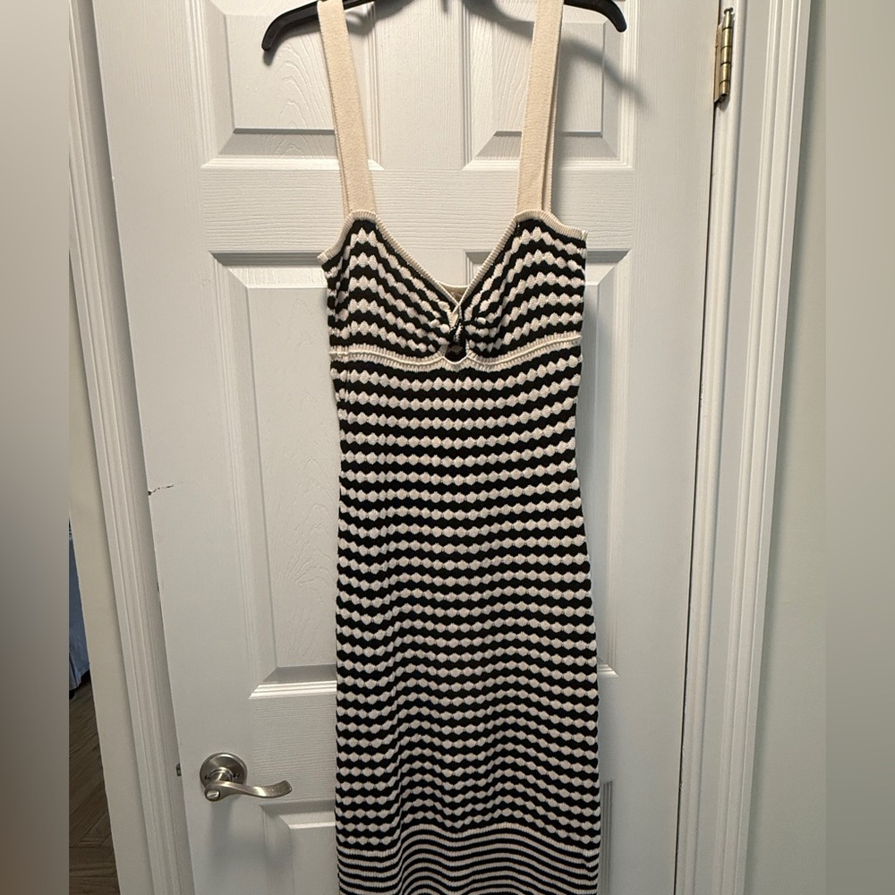 Ramy Brook Black and Cream Patterned Midi Dress